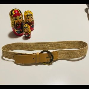 Vintage Tan Leather/Stretchy Raffia Belt - Sz S/M